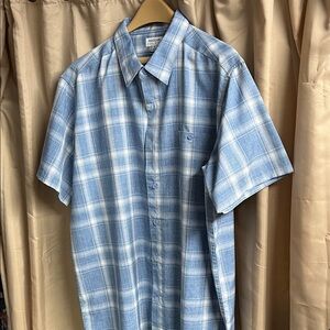 Haggar Blue and White Plaid side split Shirt